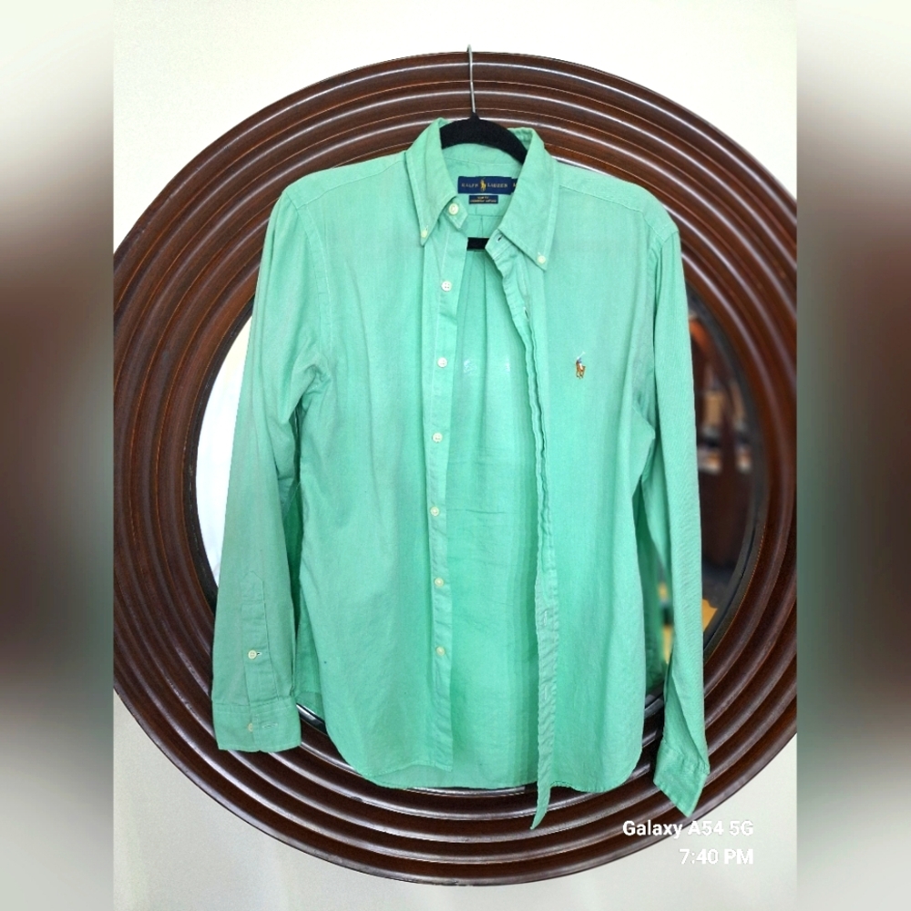 Ralph Lauren Polo Men's Mint Green 100% Chambray Button Down Medium Slim